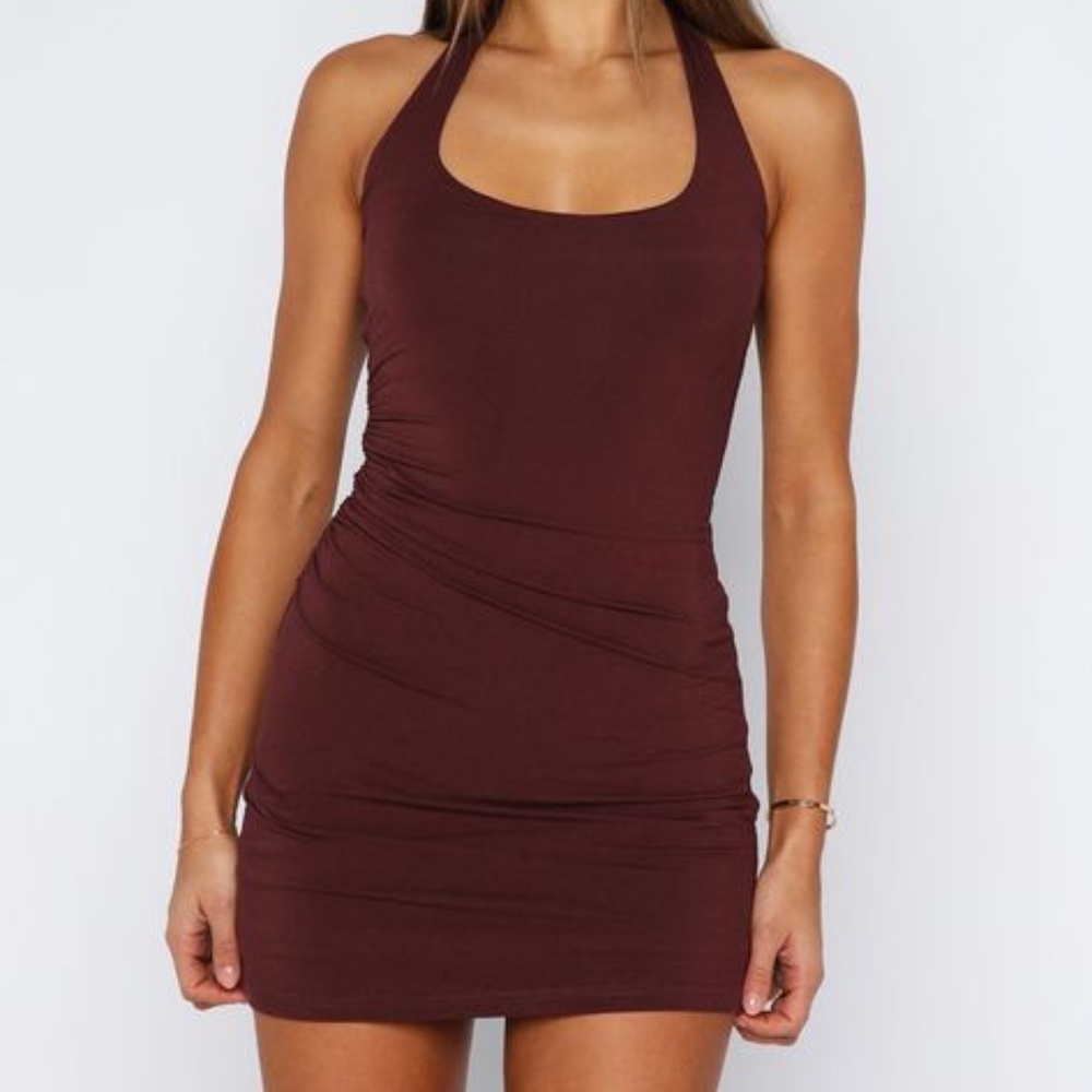 White Fox Parting Ways Halter Mini Dress Burgundy